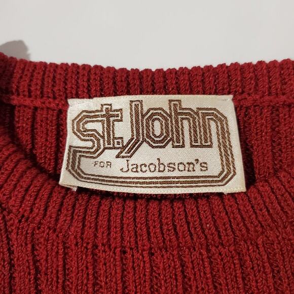 St. John for Jacobsons Vtg Santana Knit Sweater Womens Size S Red Button Accent - Picture 8 of 9